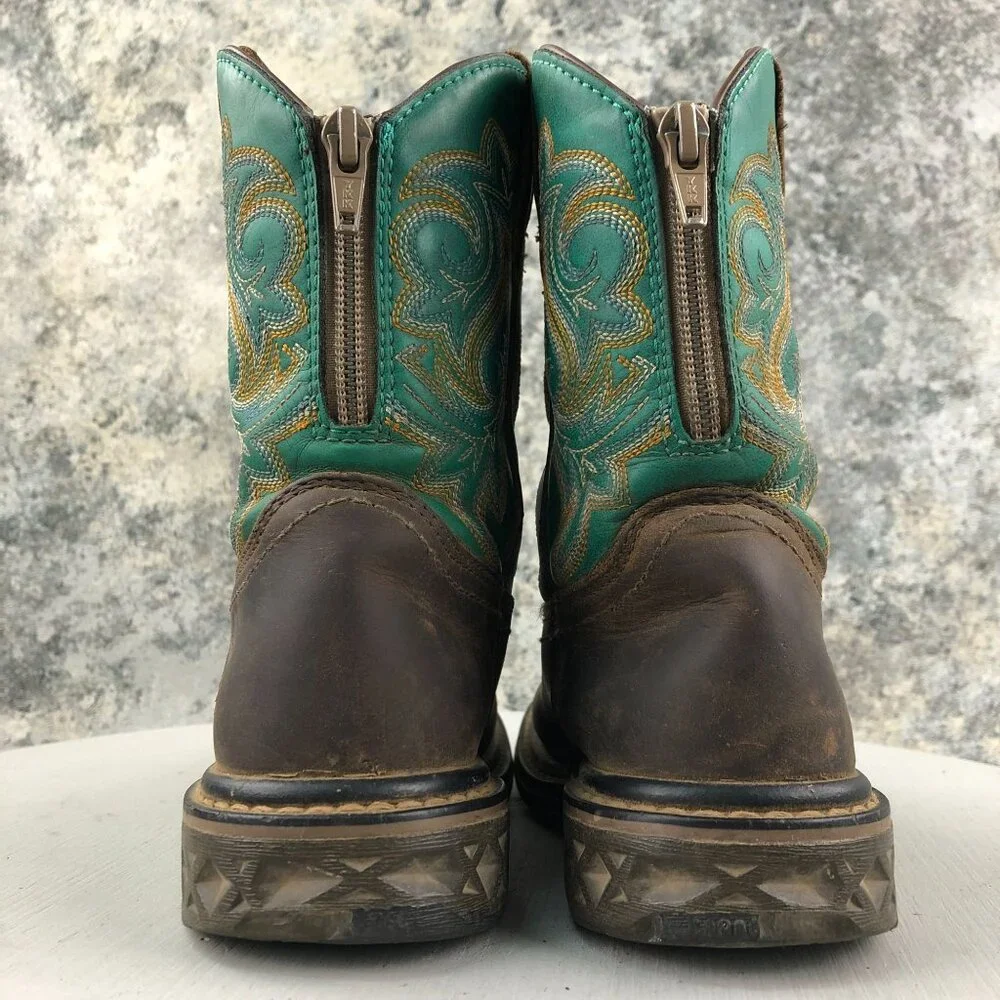 Georgia Boot Kids Size 12M Carbo-Tec LT Brown Turquoise Leather Cowboy Boots